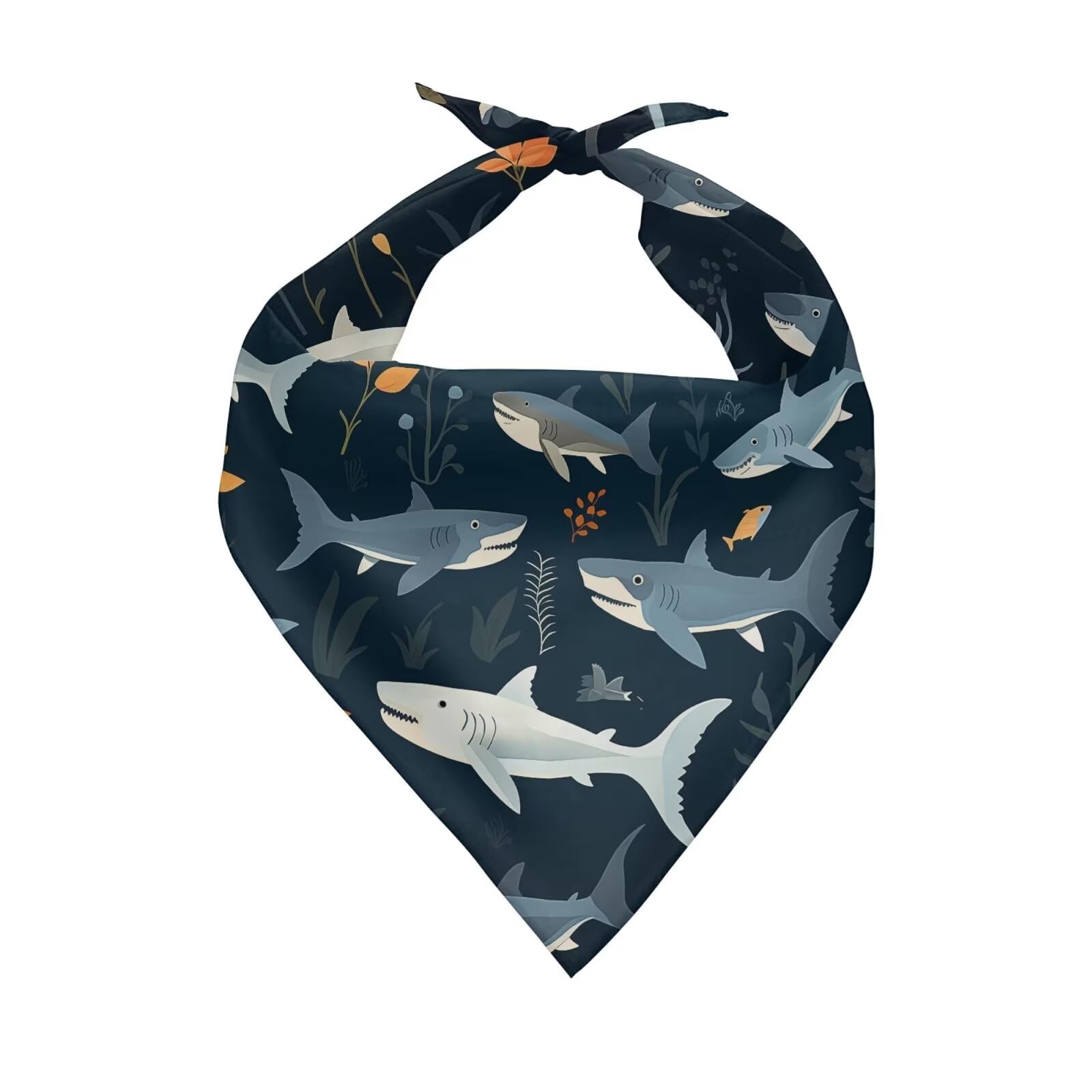 Howilath dog kerchief front view with shark print and floral accents for stylish photos