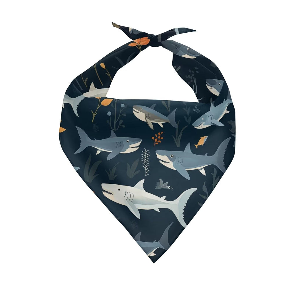 Howilath dog kerchief front view with shark print and floral accents for stylish photos