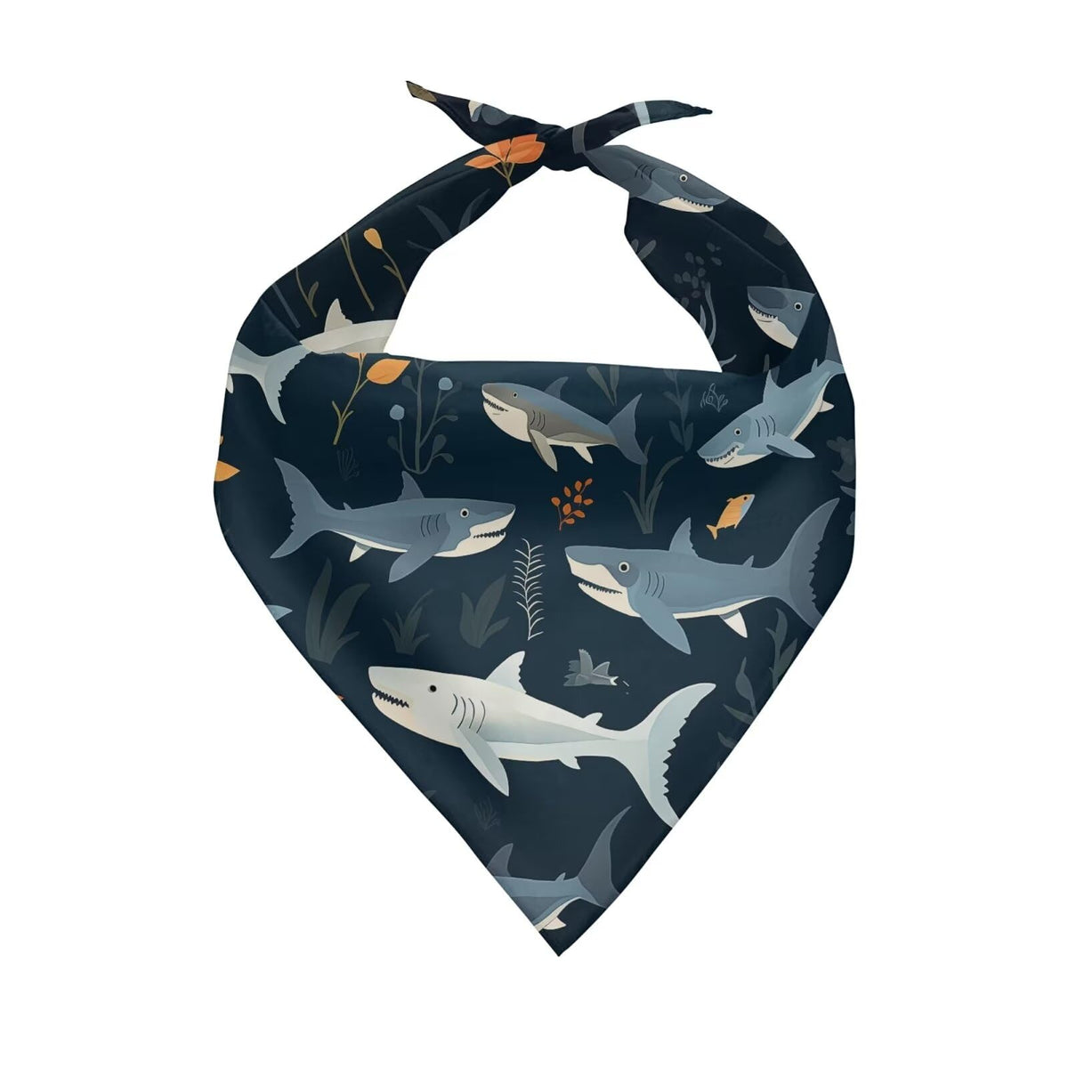 Howilath dog kerchief front view with shark print and floral accents for stylish photos