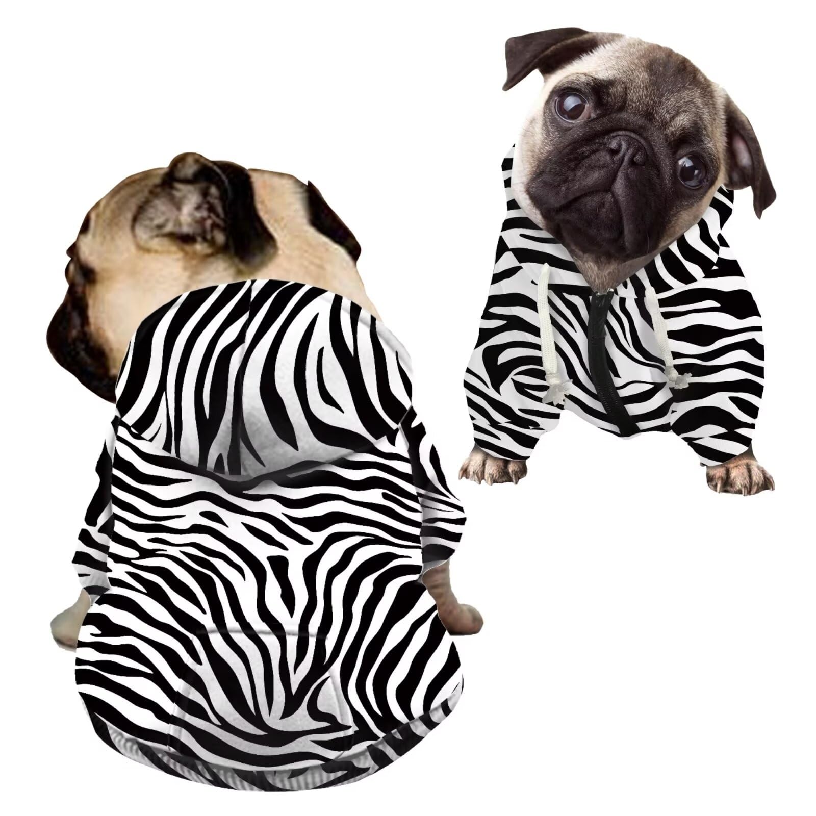Howilath zebra stripes dog hoodie front view for daily stylish comfort