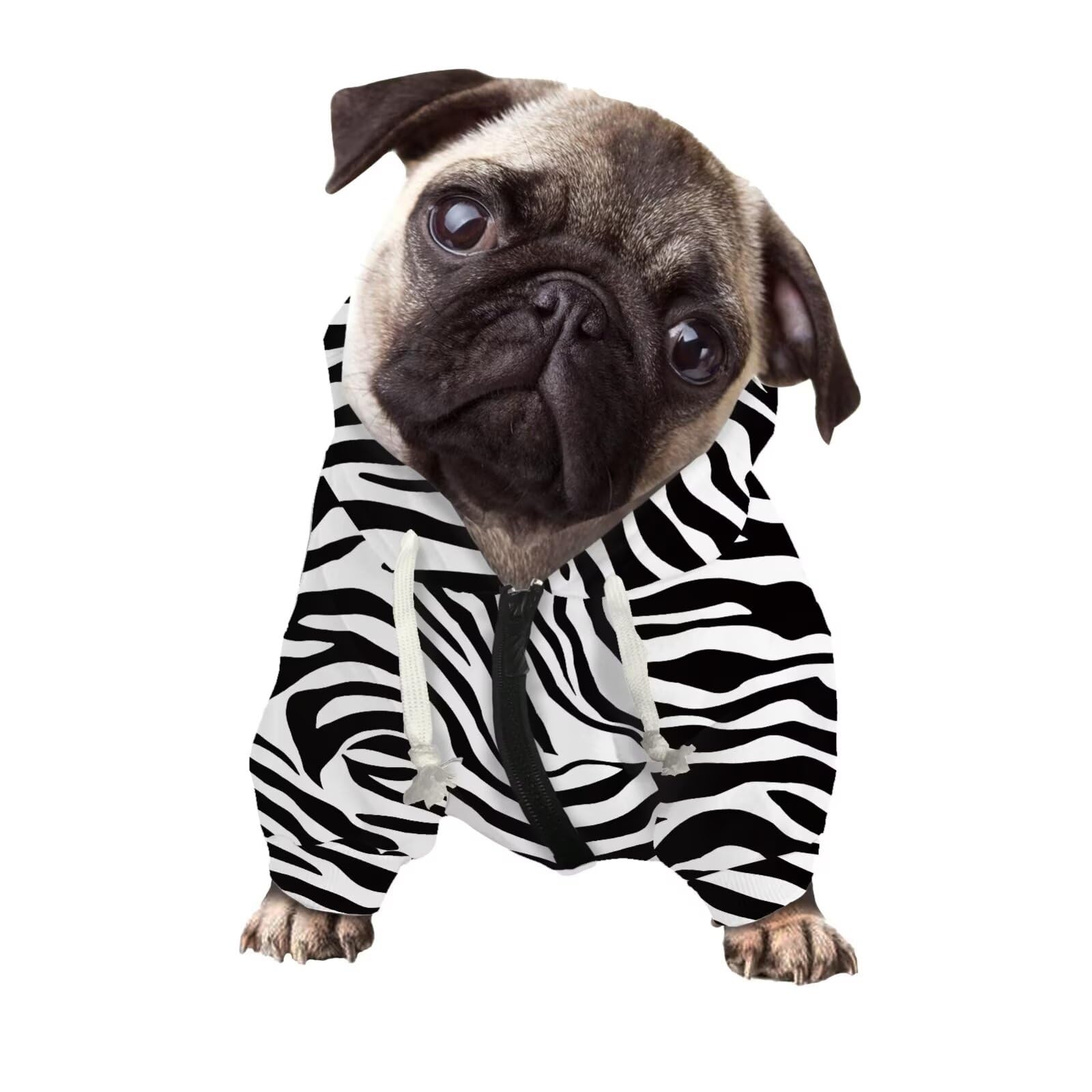 Howilath zebra stripes dog hoodie side view shows easy wear