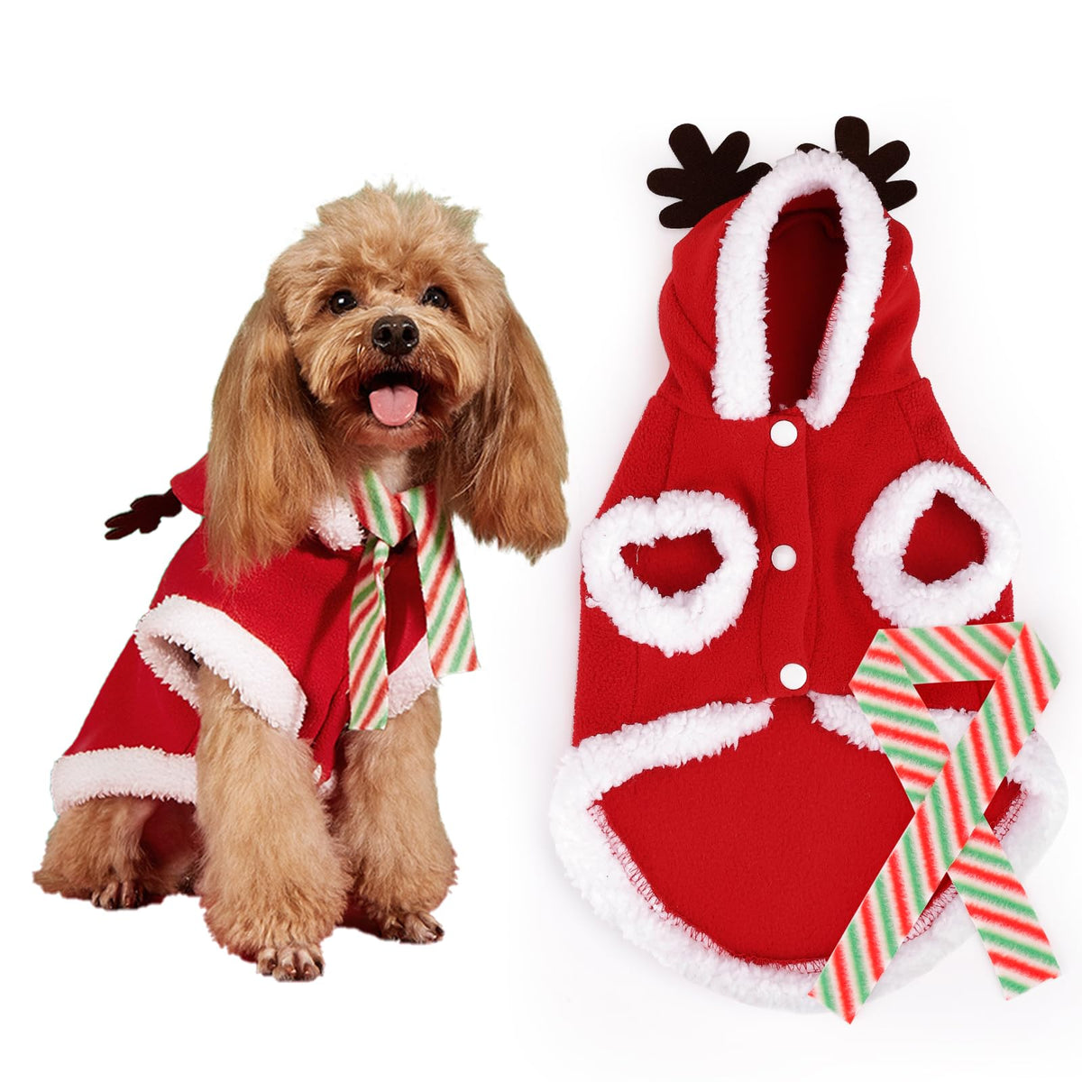 HOWWFALY dog Christmas costume with antlers hat – festive party-ready look.