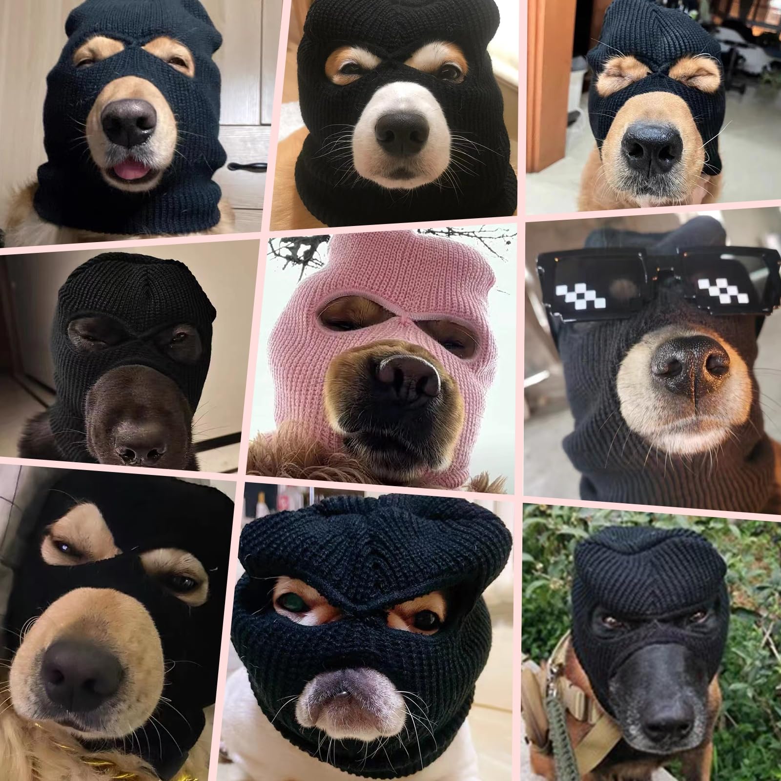 HOWWFALY dog head cover knit pink mask keeps ears warm and comfy