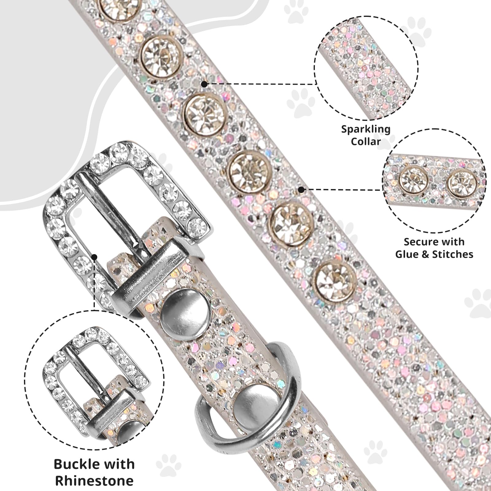 HOWWFALY pet bling collar medium silver on cat emphasizes elegant sparkle for special occasions