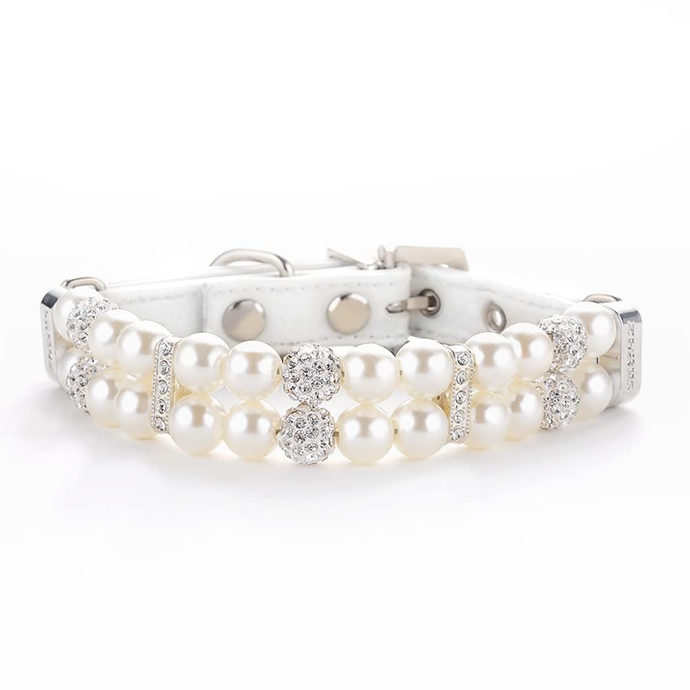 HOWWFALY white pearl collar fashion look adds eye-catching charm on cute pets.