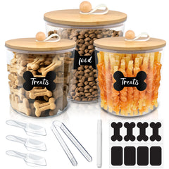 HOYTAMDAR 3-pack dog food storage with bamboo lids showing compact, airtight design for freshness and organization.