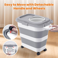 HOYTAMDAR dog food container wheels and handle enable easy transport.
