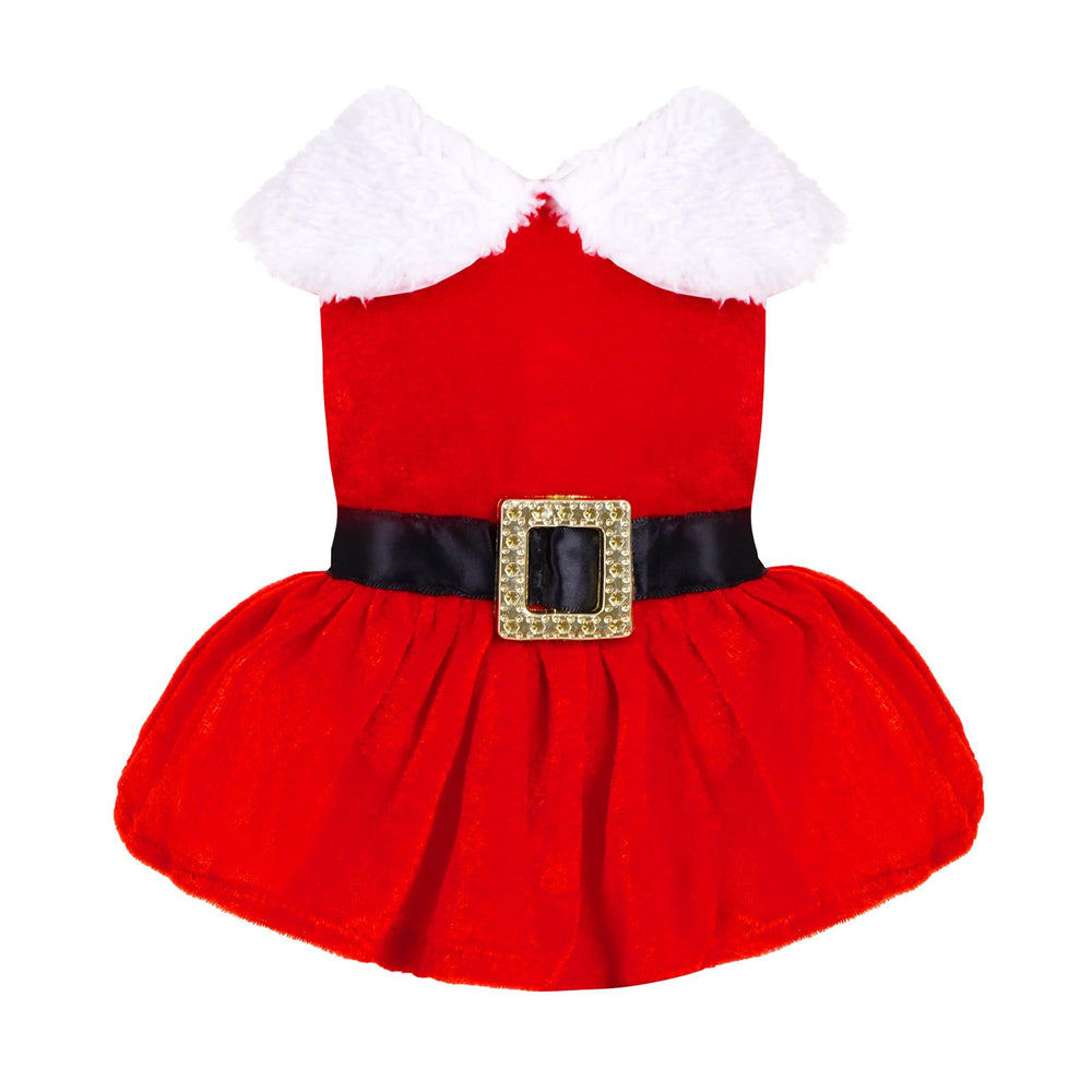 hoyuwak dog christmas dress santa red velvet front view boosts festive photo charm.