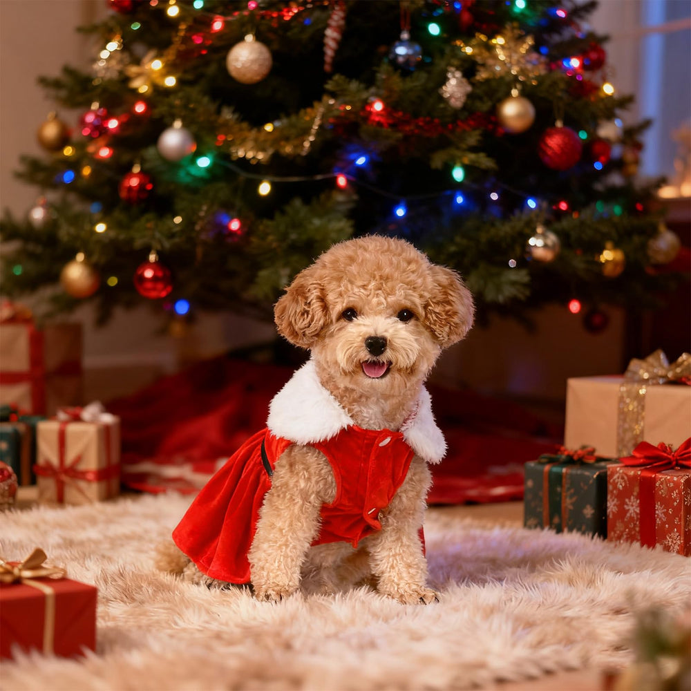 hoyuwak dog christmas dress santa red velvet warm material promises cozy winter comfort.