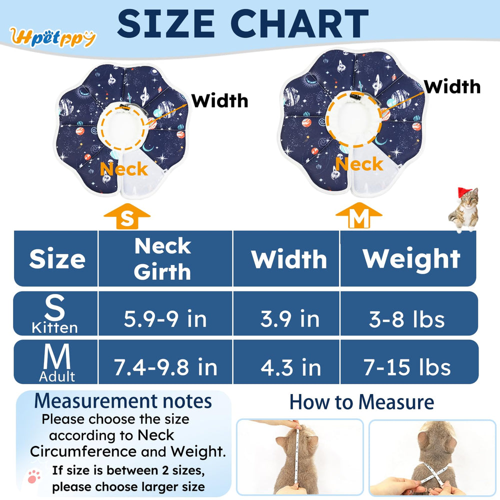 Hpetppy cat cone size M reflects neck measurement guidance for comfort