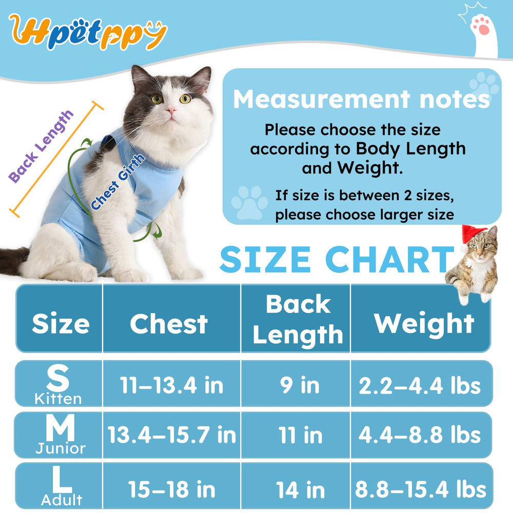 Hpetppy cat recovery suit adjustable neck and back Velcro for secure, easy on-off