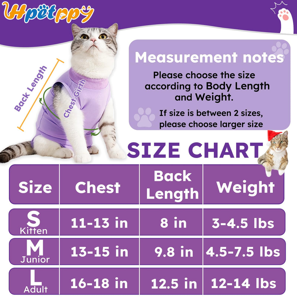 Hpetppy cat recovery suit adjustable neck elastic demonstrates easy on-off and secure fit.