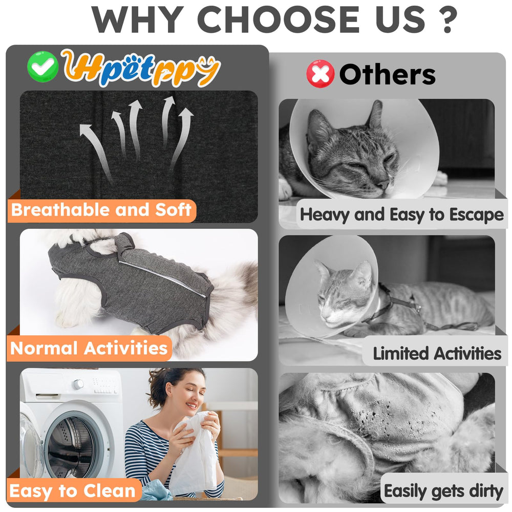 Hpetppy cat recovery suit anti-licking design helps support post-surgery calm.