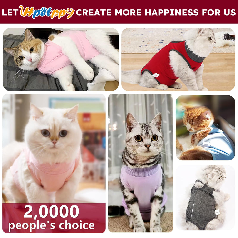 Hpetppy cat recovery suit breathable elastic fabric in red