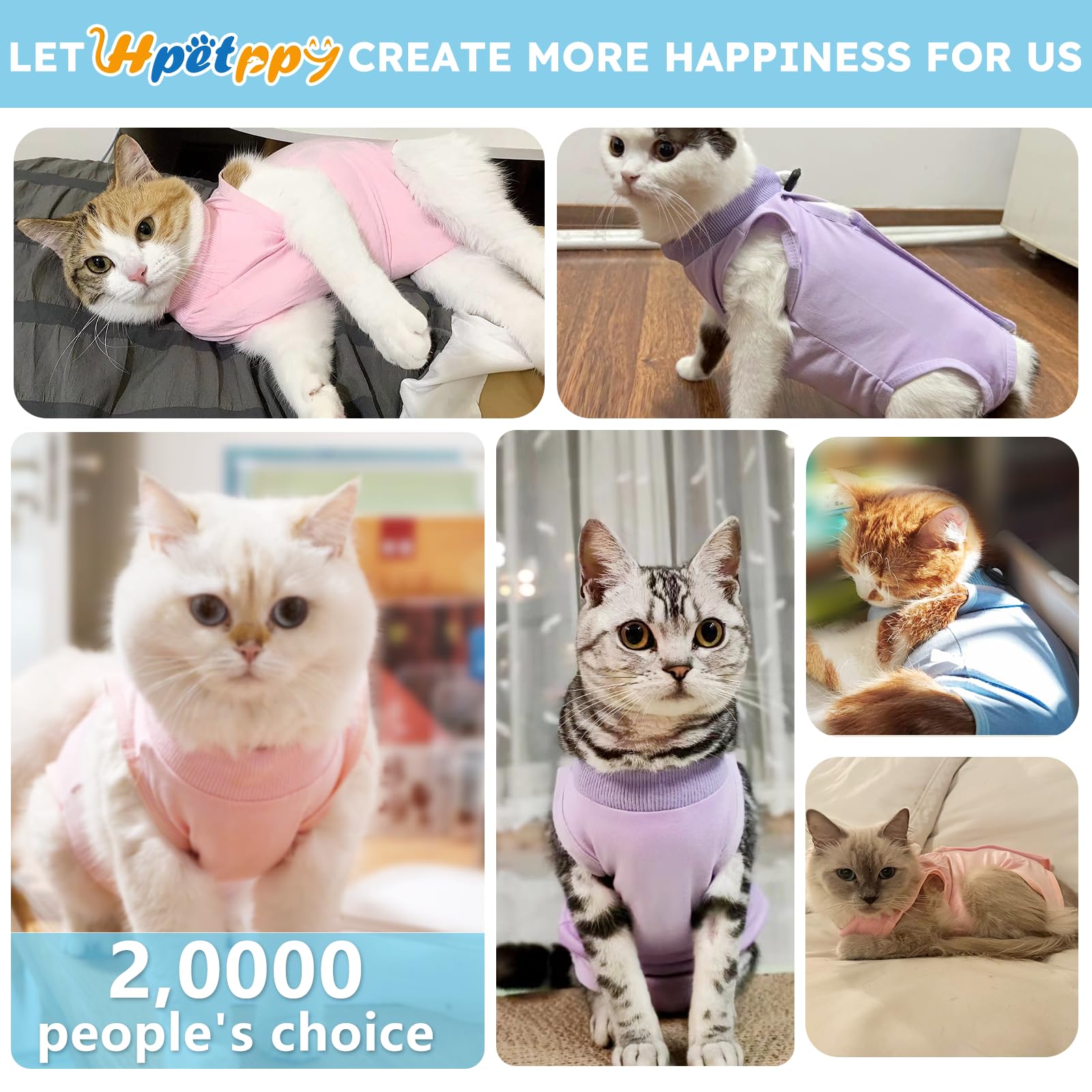 Hpetppy cat recovery suit easy on/off with adjustable neck band