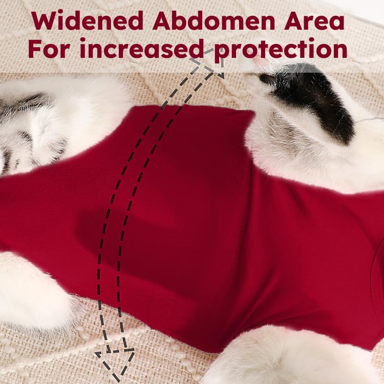 Hpetppy cat recovery suit size chart for S M L in red