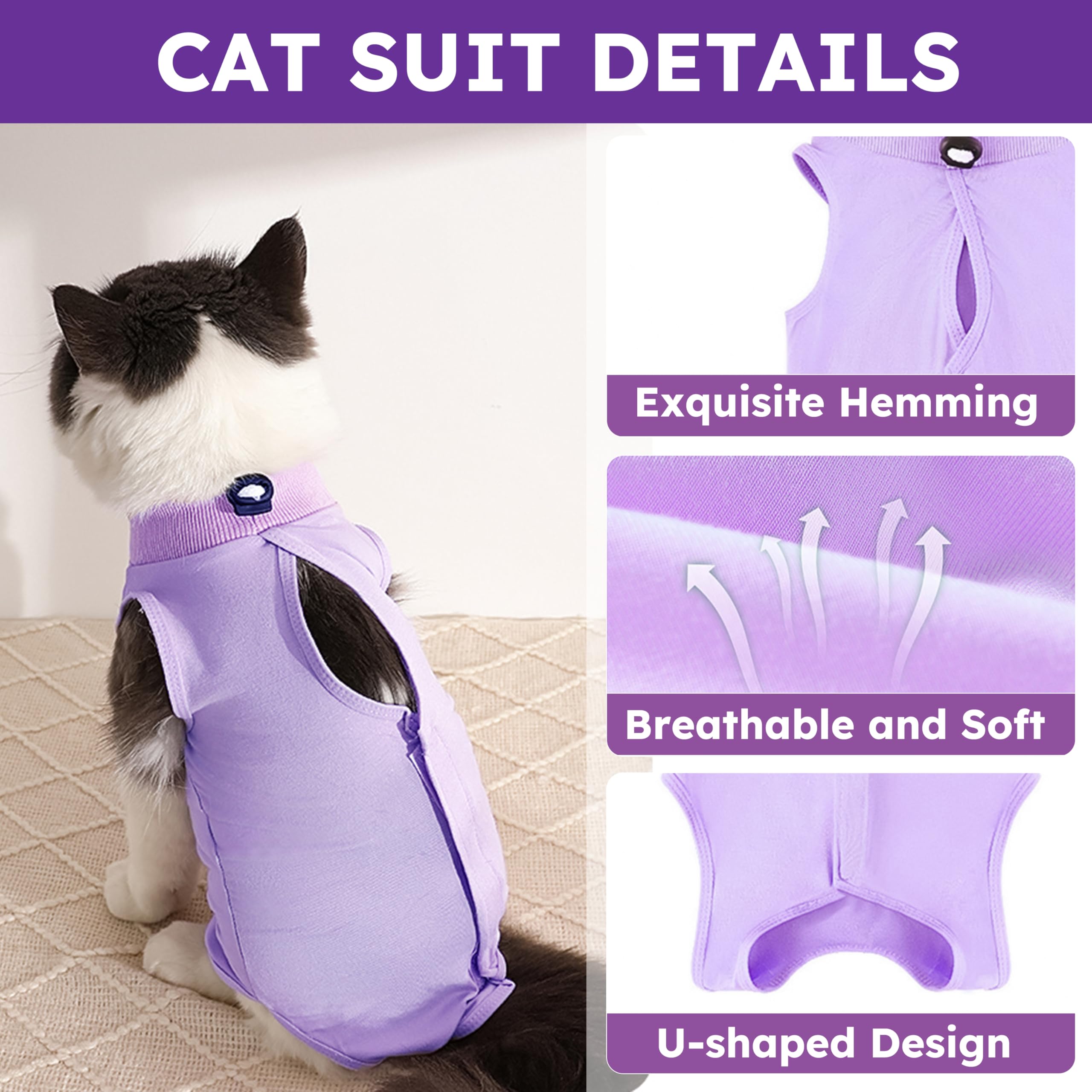 Hpetppy sizes S-M-L shown on different cats for versatile post-surgery fitting.
