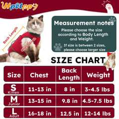 Hpetppy cat recovery suit worn by a cat in red showing fit