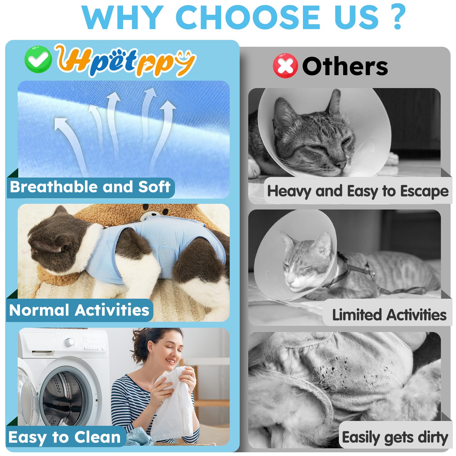 Hpetppy cat-surgery-recovery-suit abdominal-area coverage reduces exposure during healing