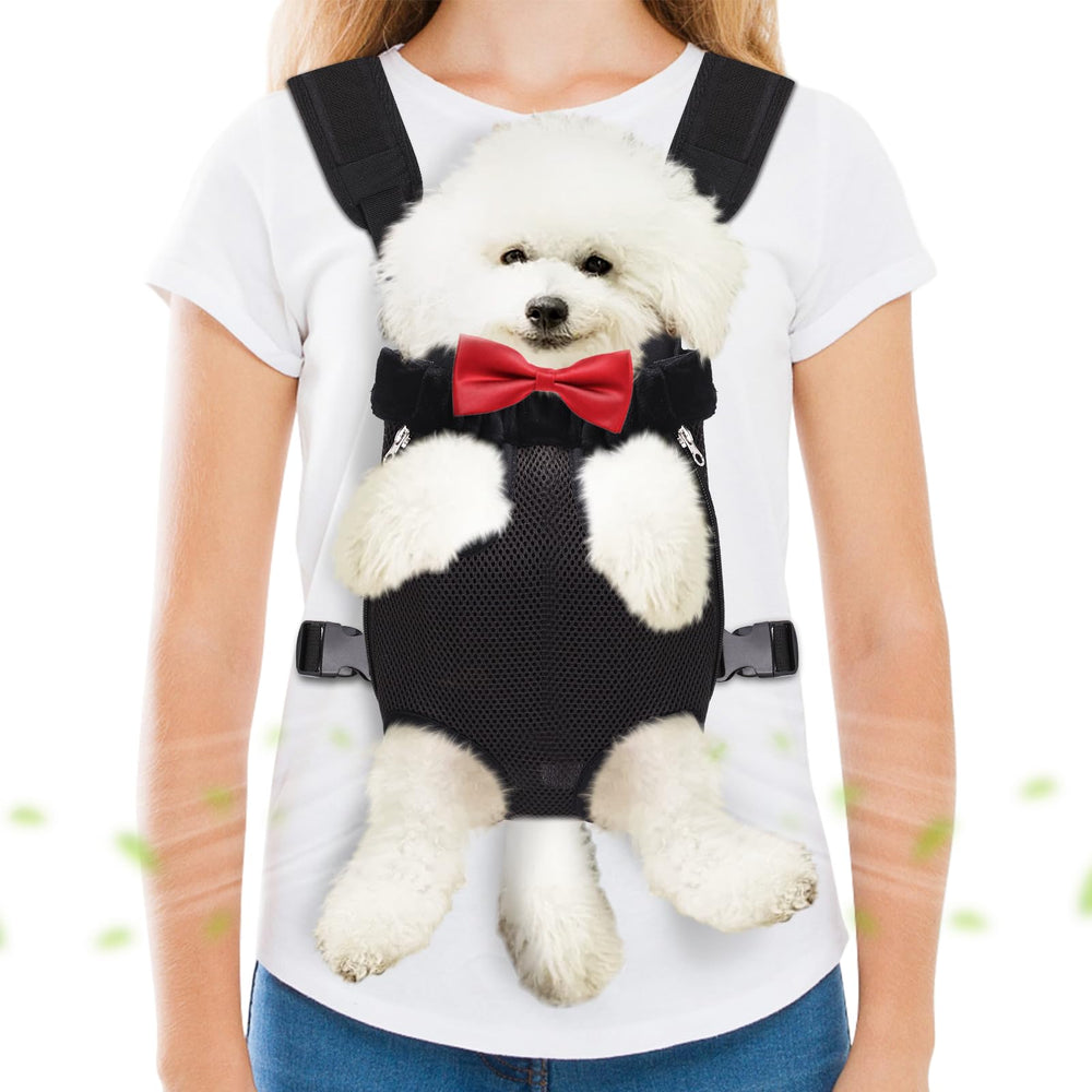 Hpetppy pet carrier backpack front view showing hands-free transport for small pets.