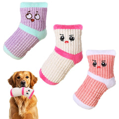 Hpmjz 3pcs squeaky dog toy pack in plush sock design for engaging chewing play.