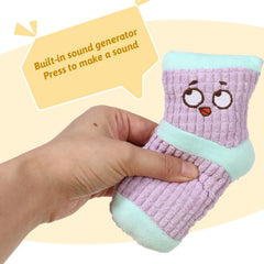 Hpmjz purple sock toy close-up with playful chewing appeal.