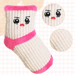 Hpmjz white plush sock toy close-up showing squeaker for interactive play.