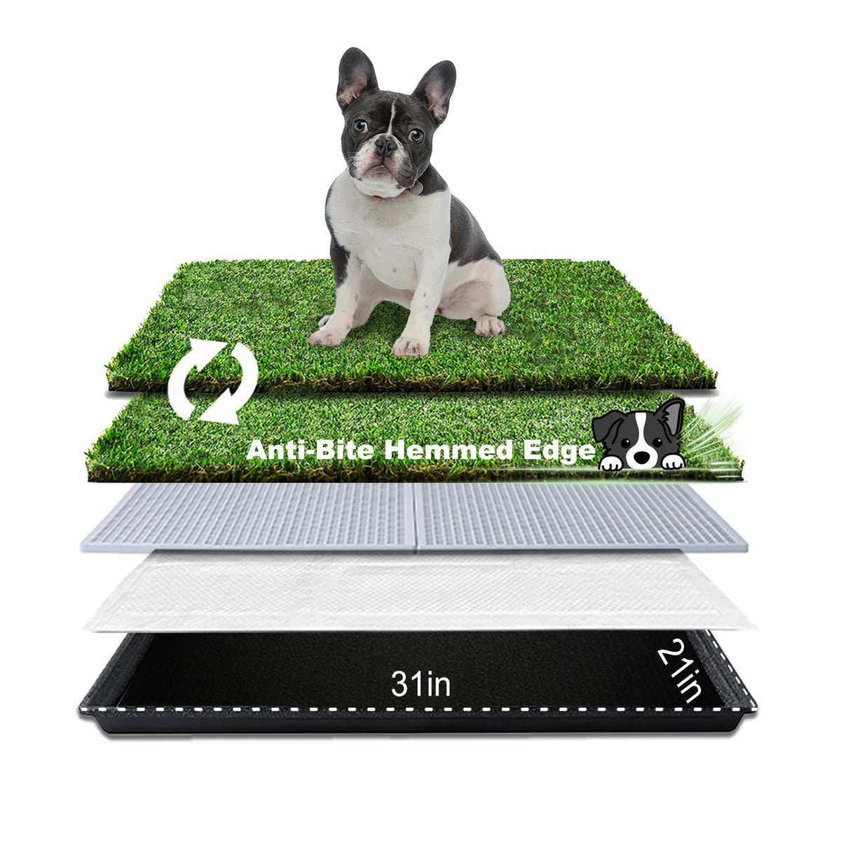 HQ4US 4LEGS dog grass pad tray front view for medium dogs, 31x21 inches