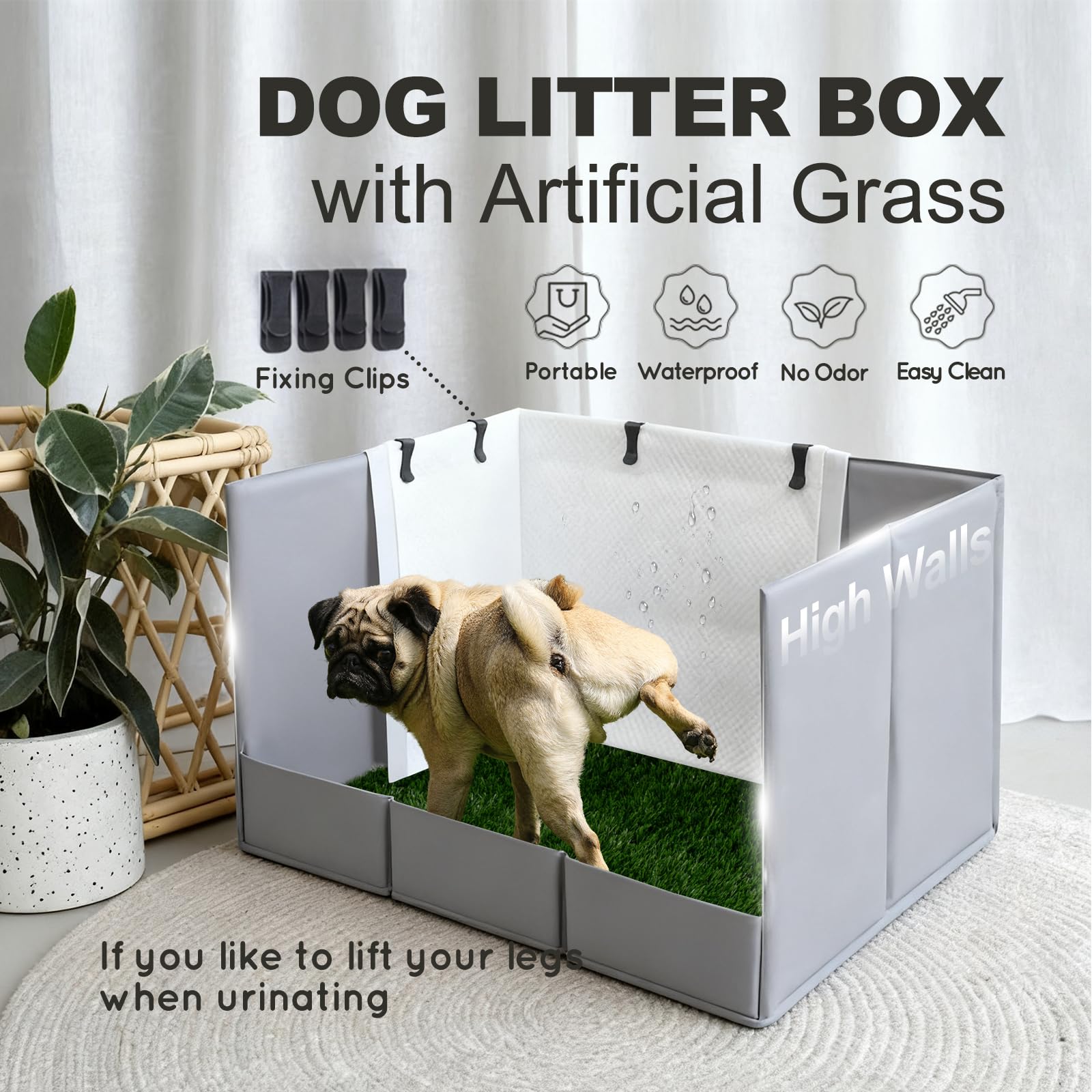 HQ4US 4LEGS high-walls dog potty tray prevents splashes for clean floors.