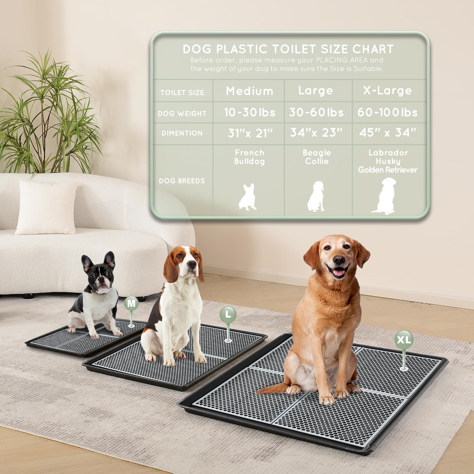 HQ4US 4LEGS size chart guide helps choose right tray.