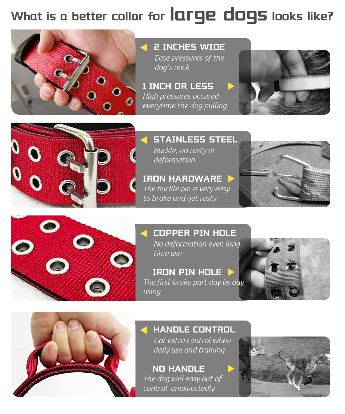 HQSHNY red large dog collar with handle ready for training and control during walks