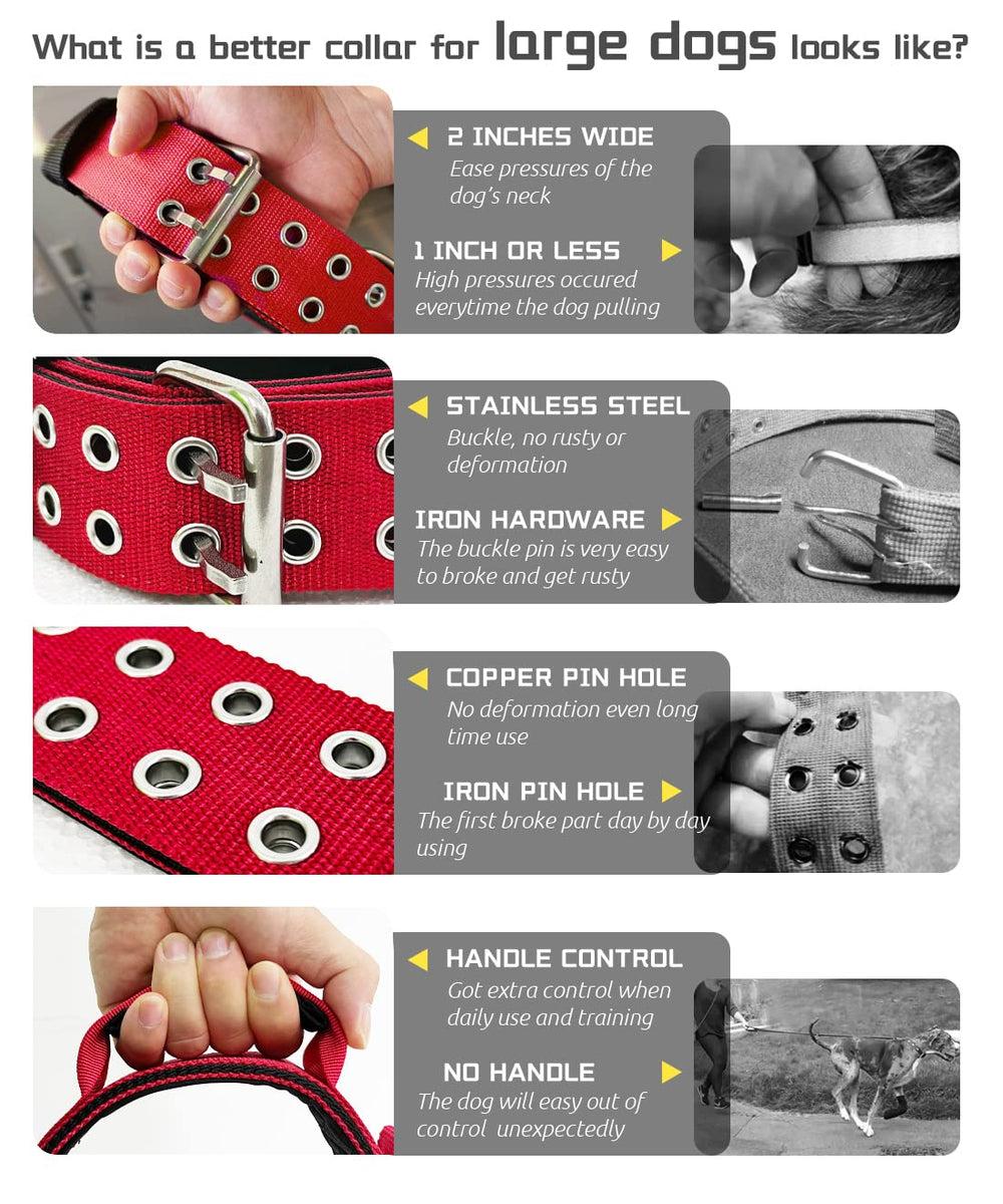 HQSHNY red large dog collar with handle ready for training and control during walks