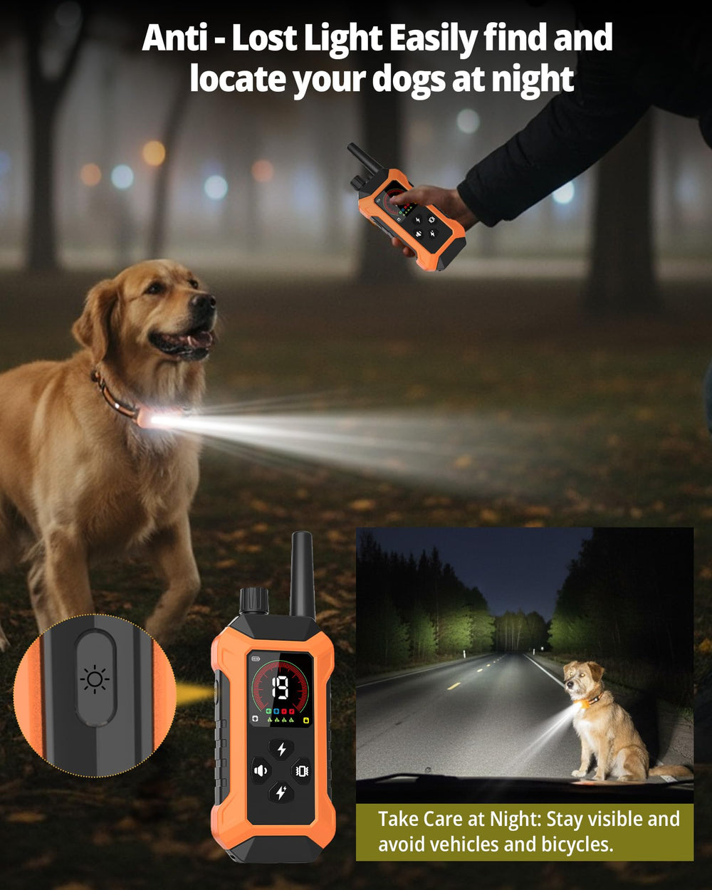 HRRVEE shock collar LED light and reflective strap for night visibility