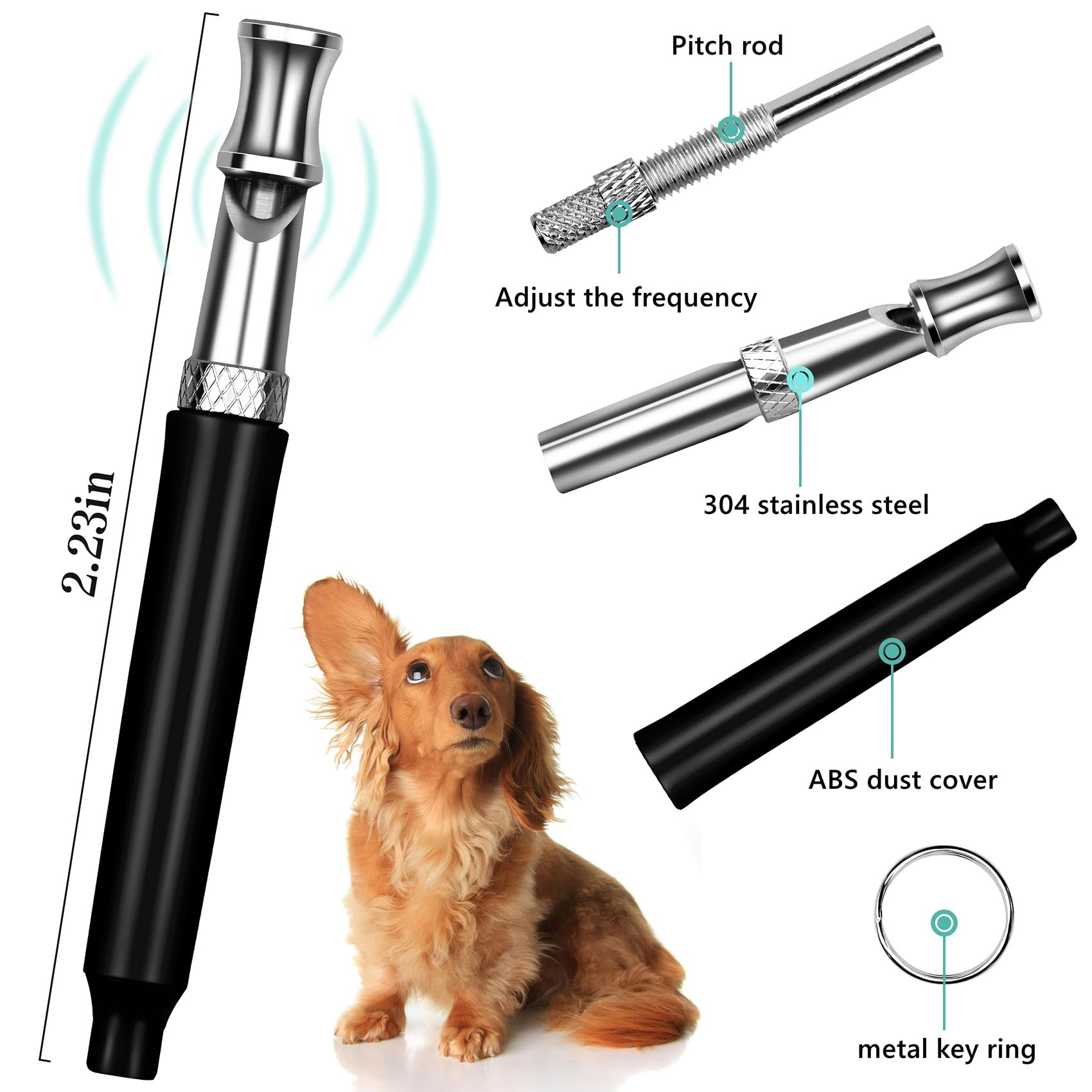 HRYYDS adjustable-frequency dog whistle shows the tuning nut for personalized training.