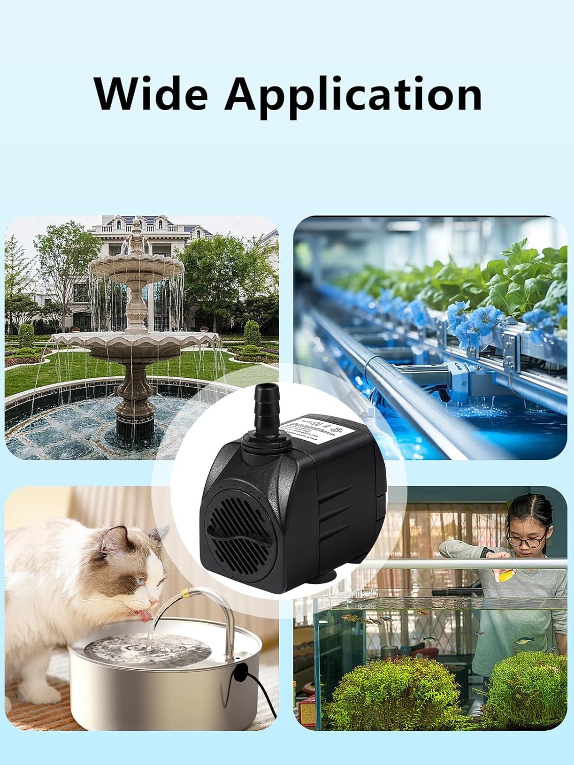 Hsbao hydroponics submersible pump supports small-scale systems.
