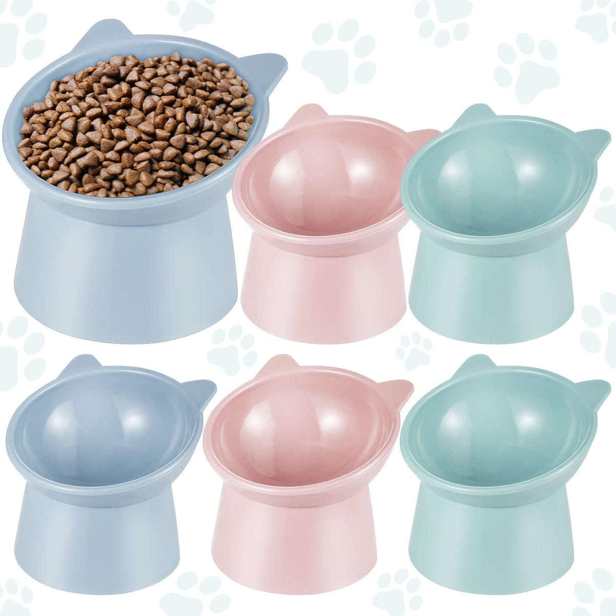 Hsei raised cat bowls blue-grey tilt reduces neck strain during meals