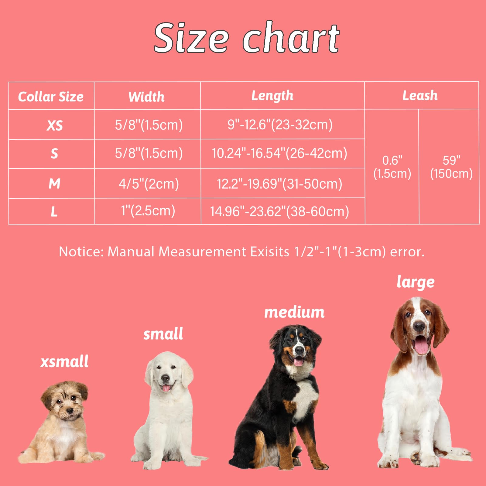 HSIGIO adjustable collar fits XS to large dogs for snug comfort.
