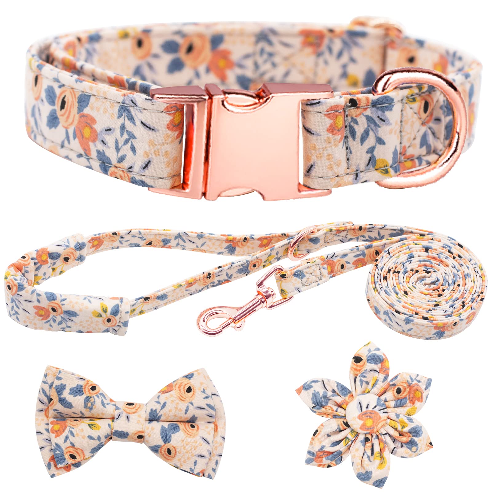 HSIGIO dog collar with orange floral bow for comfortable daily wear.