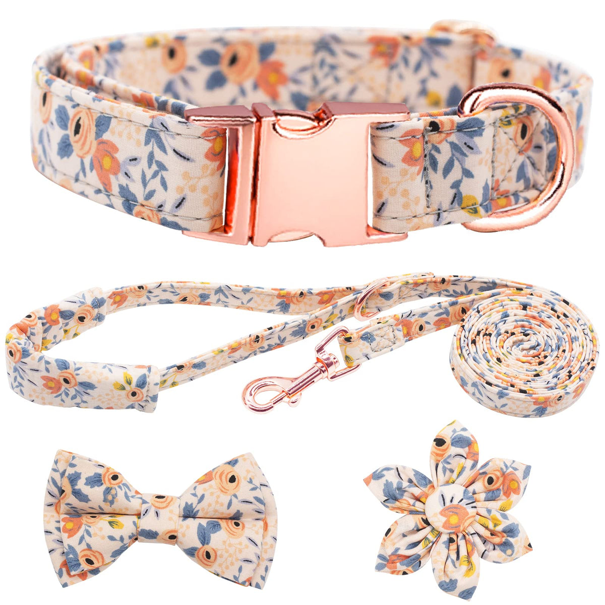HSIGIO dog collar with orange floral bow for comfortable daily wear.