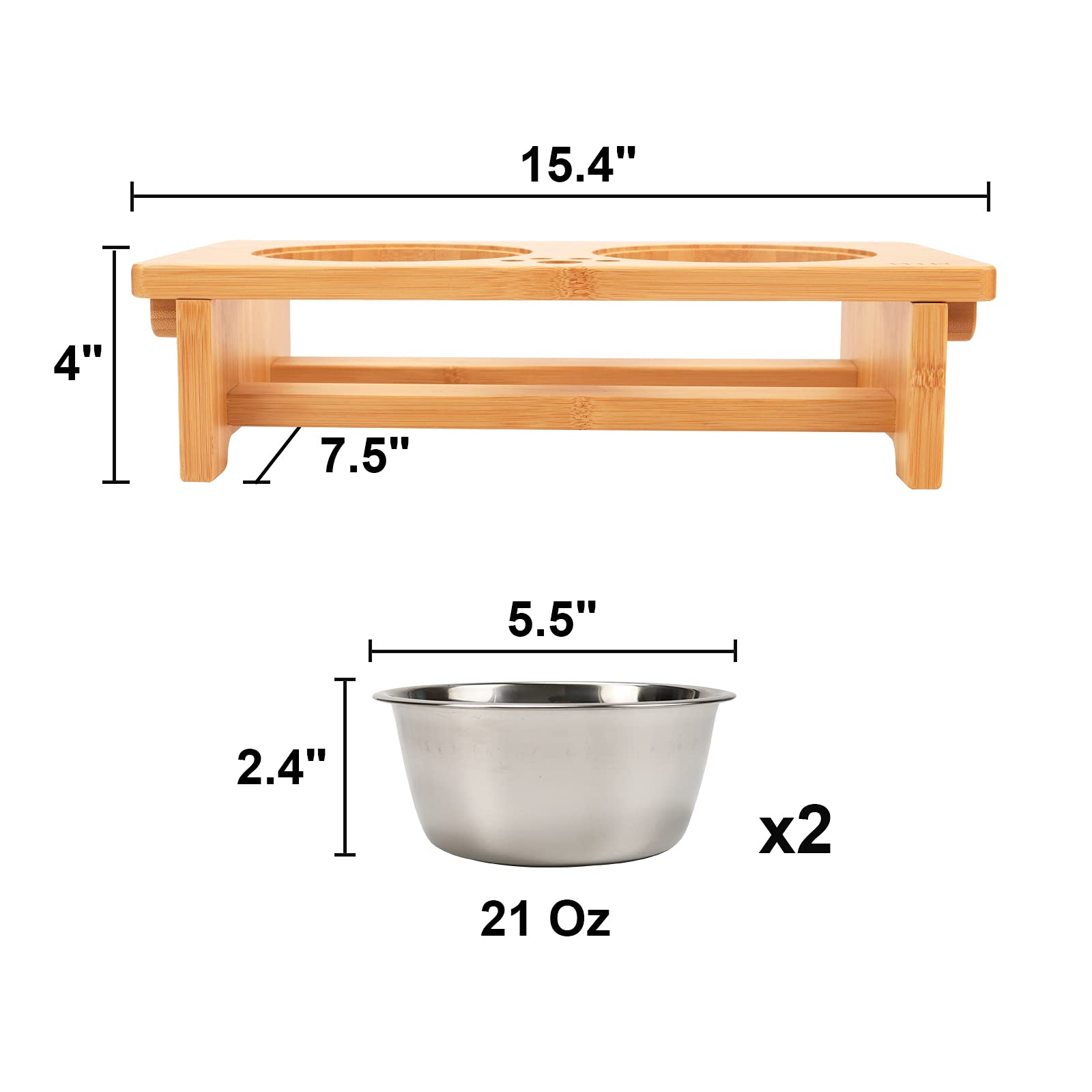 HTB bamboo dog feeder durable smooth surface for easy cleaning.