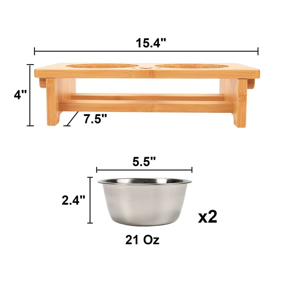HTB bamboo dog feeder durable smooth surface for easy cleaning.