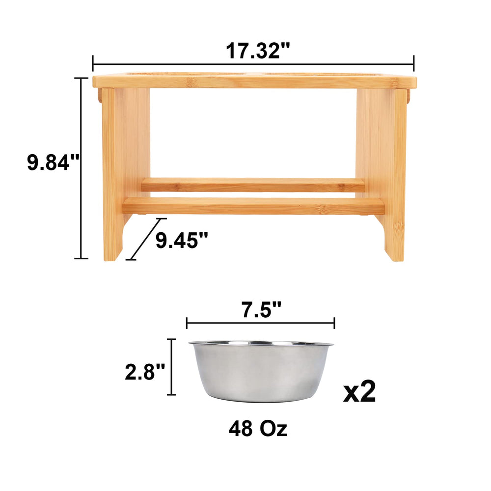 HTB Elevated Dog Bowls bamboo stand closeup emphasizes smooth finish and durability.