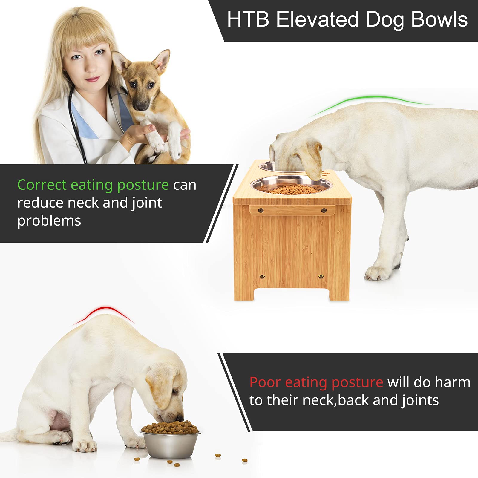 HTB Elevated Dog Bowls easy-assembly shot with hardware included for quick setup.