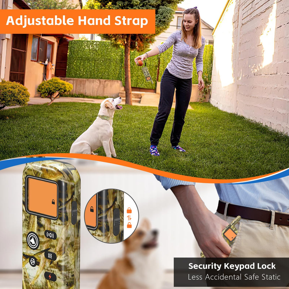 HTCUTO two-dogs containment scene showing safe outdoor play with remote training
