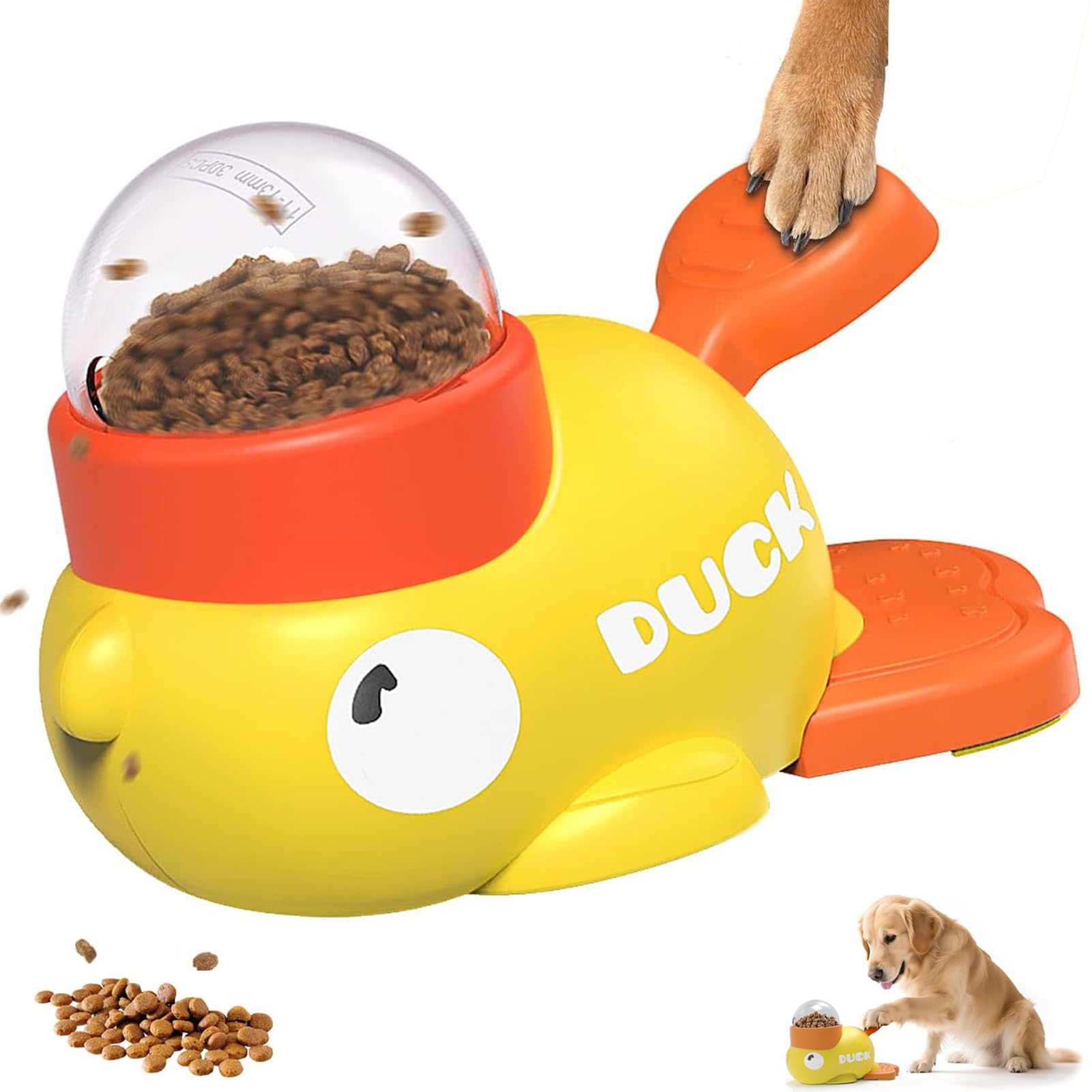HUAYUANDA Duck Dog Feeder front view—slow-release treats for mindful meals.