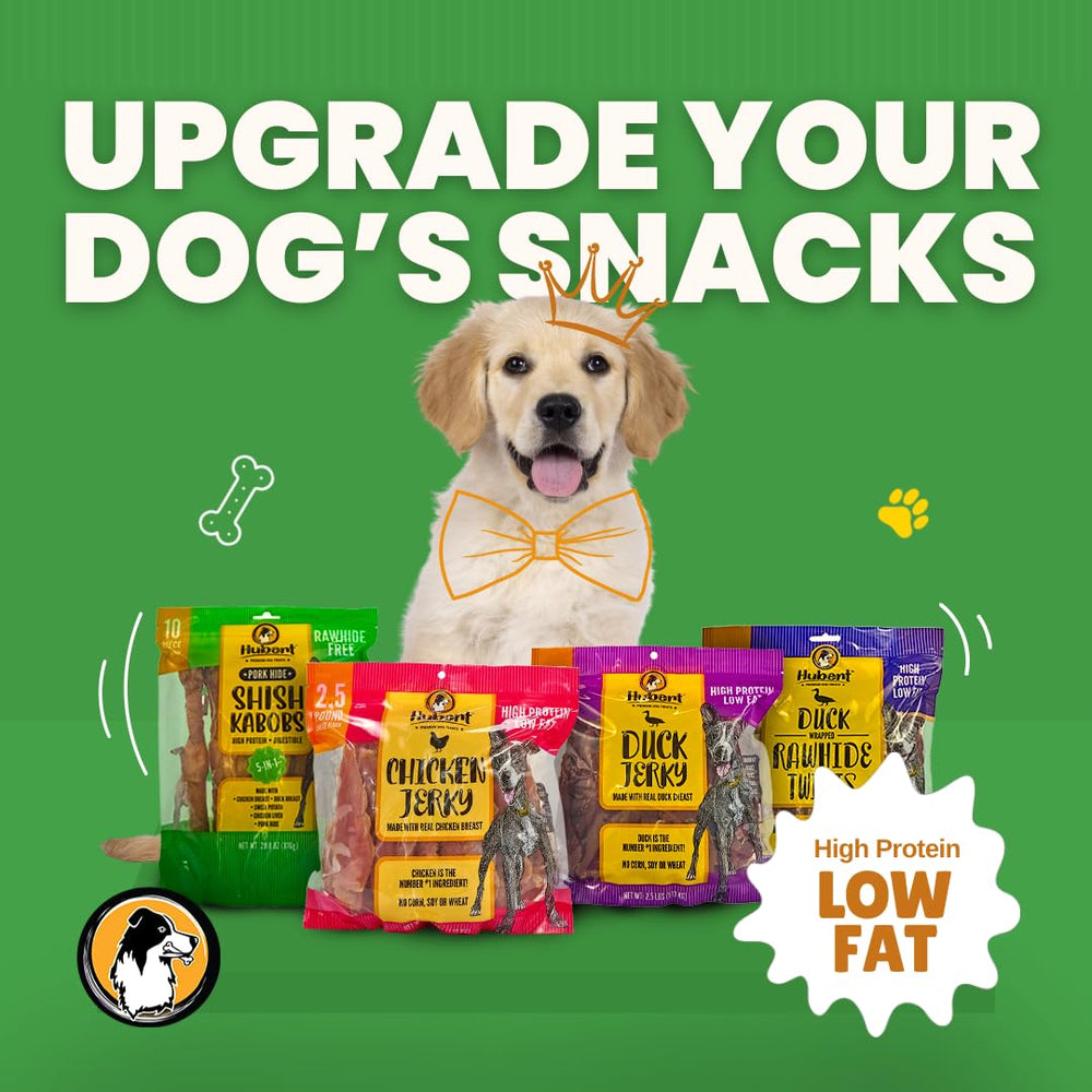 Hubert Premium Duck Jerky for all dog sizes, versatile daily snack.