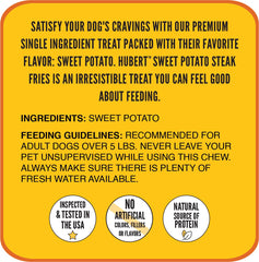 Hubert Premium Dog Treats Sweet Potato Fries fries texture closeup shows firm, satisfying crunch.