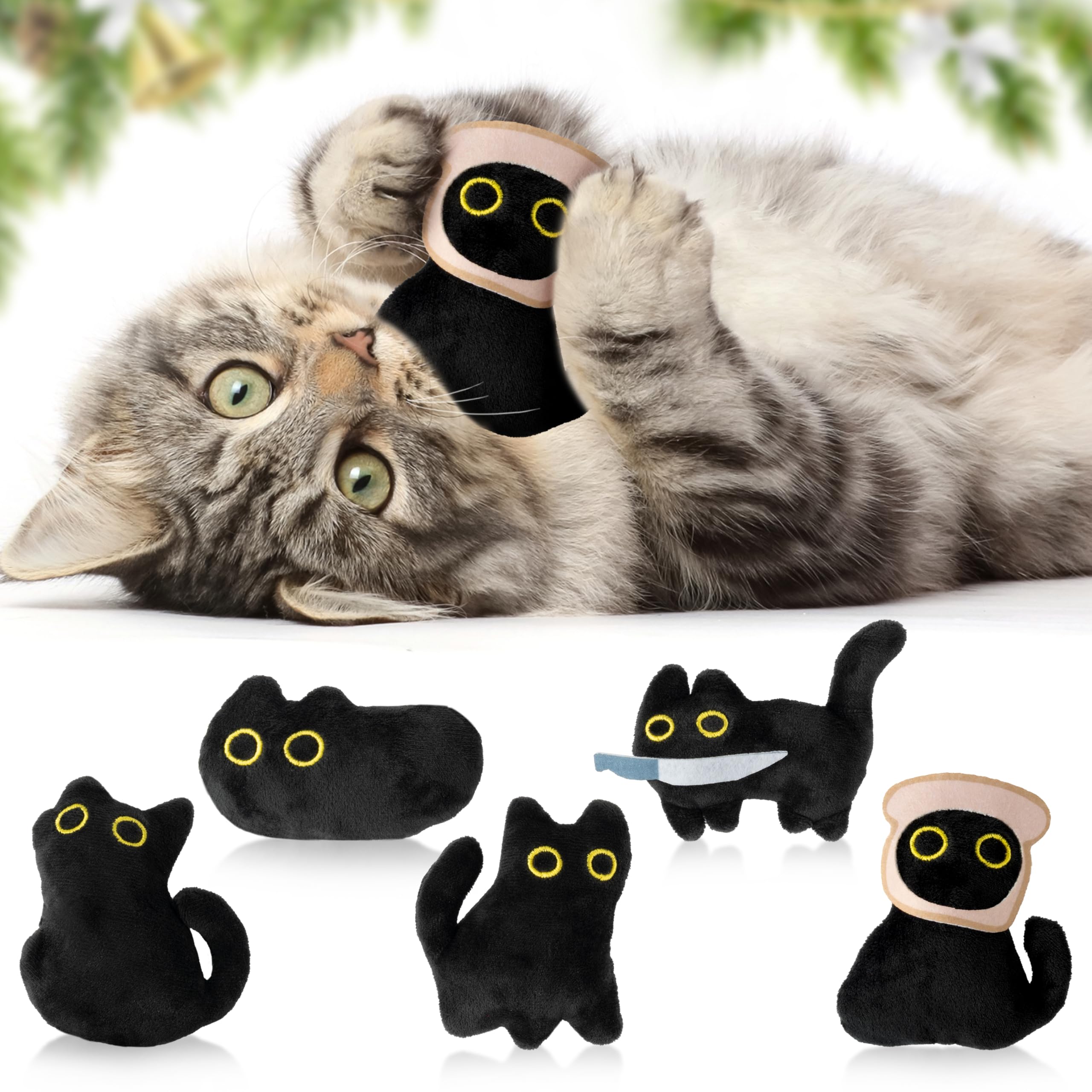 HubirdSall 5Pcs cute black cat catnip crinkle paper toy set encourages indoor play and exploration.