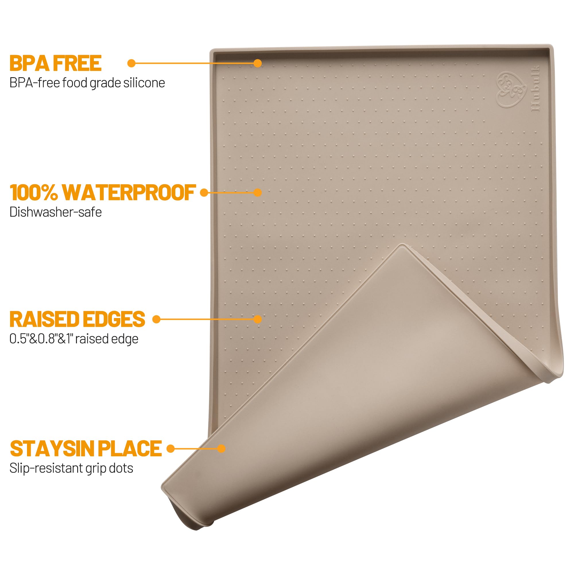 Hubulk dog feeding mat edge detail highlights 0.5-inch lip containment
