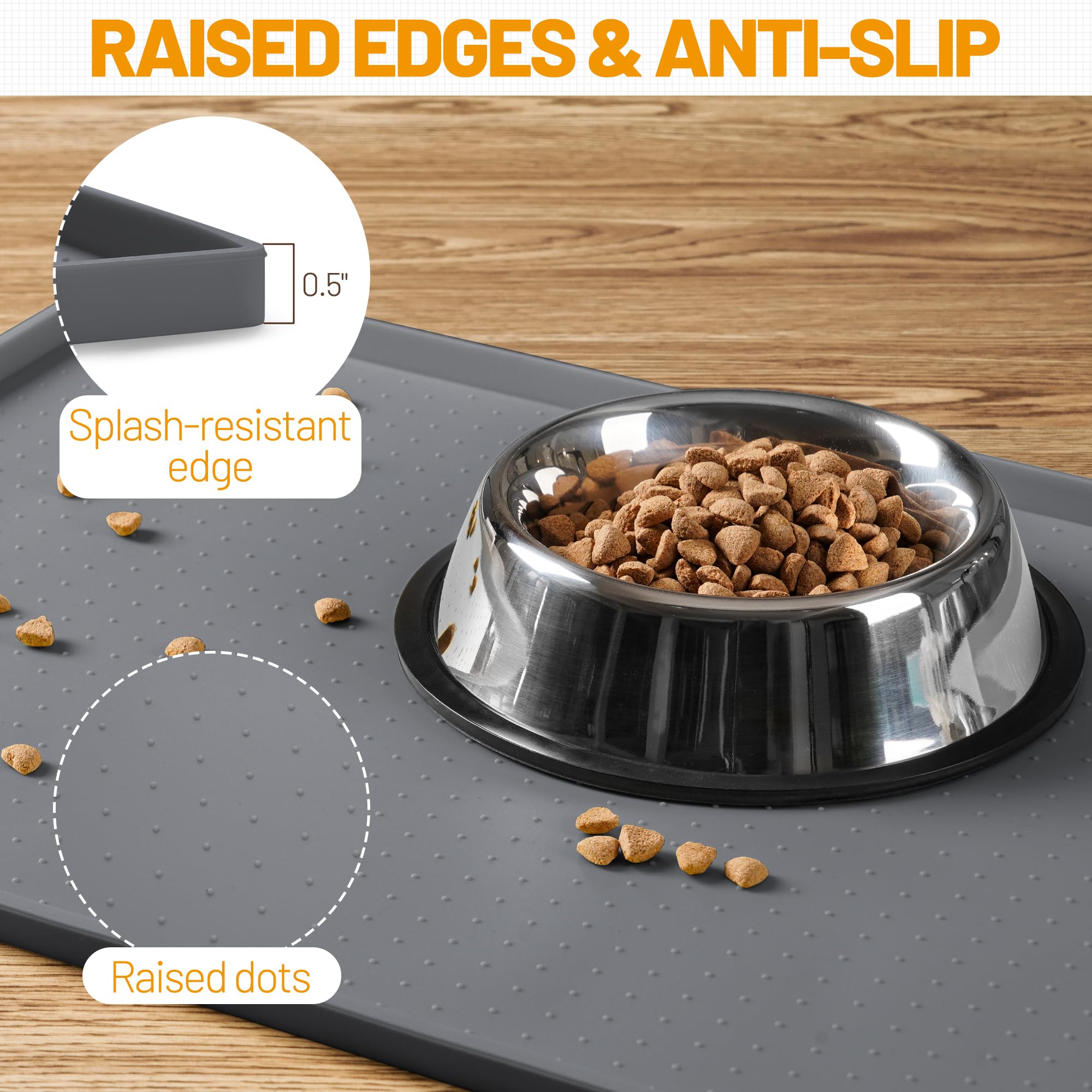 Hubulk dog feeding mat grey edge detail shows tall lip for containment.